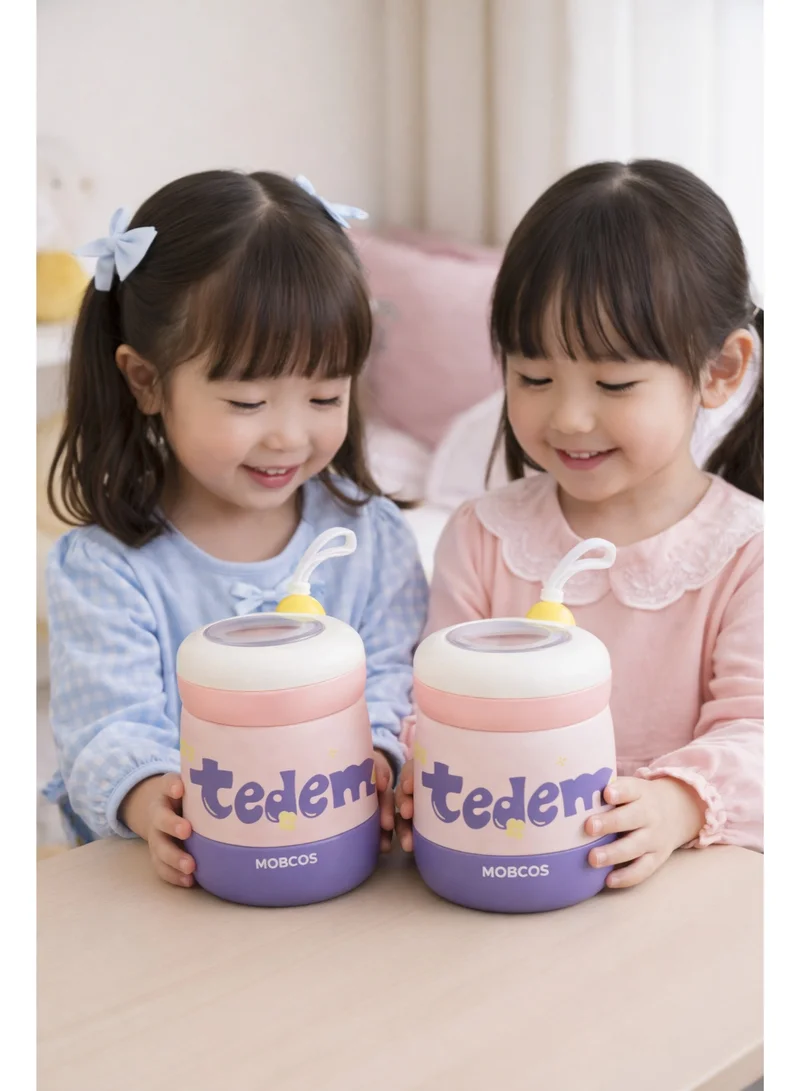 Mobcos pink Mobcos Mini Stainless Steel Insulated Lunch Box with Soup Cup and Spoon for Picnic, Office, School, Outdoor Travel (450ml Pink)  | Best Price UAE